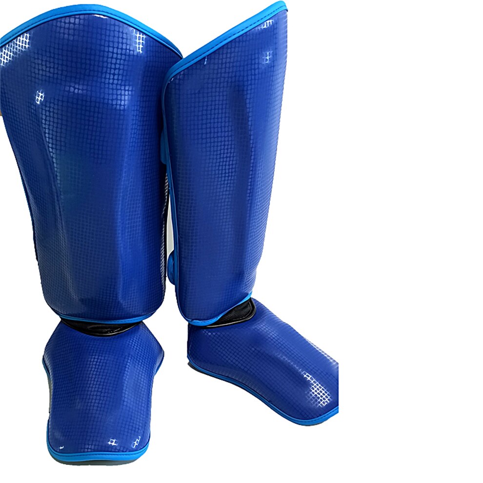 Novo boxe mma caneleiras homens muay thai tornozelo apoio karate treinamento legging crianças kickboxing pads instep guarda equipamentos de combate: Azul / L