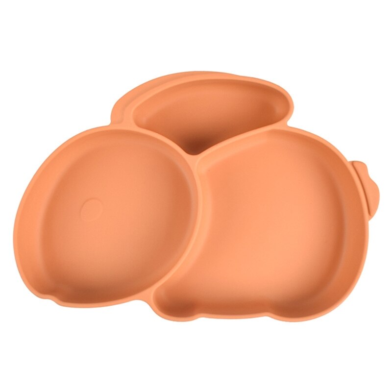 Baby Suction Bowl Divided Dinner Plate Infants Learning Feeding Dish Non-toxic BPA-Free Silicone Solid Color Cute Cartoon: Y25