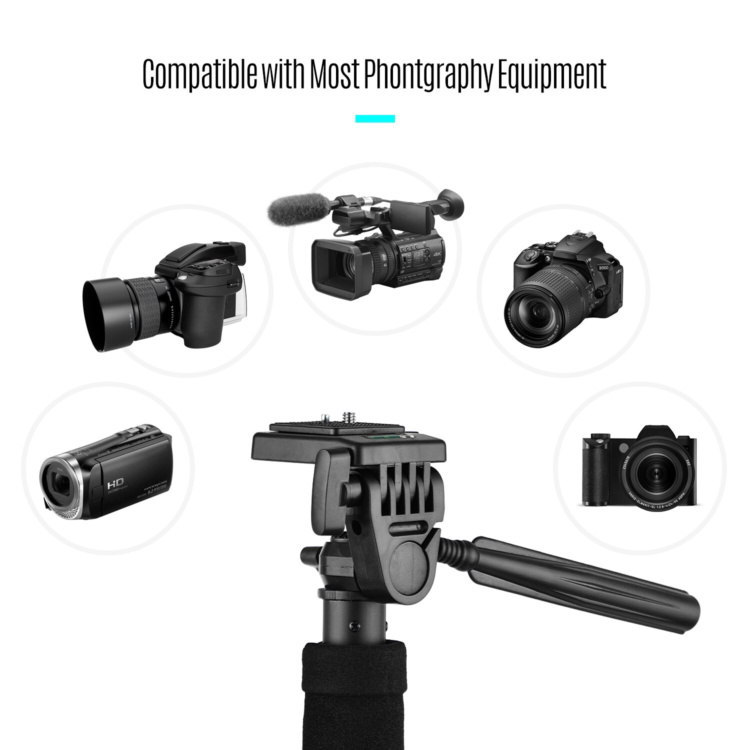 Portable Extendable Camera Monopod Stick Unipod Stand 4-Section 182cm/71in 360° Horizontal 90° Foldable Longitudinal Rotatable