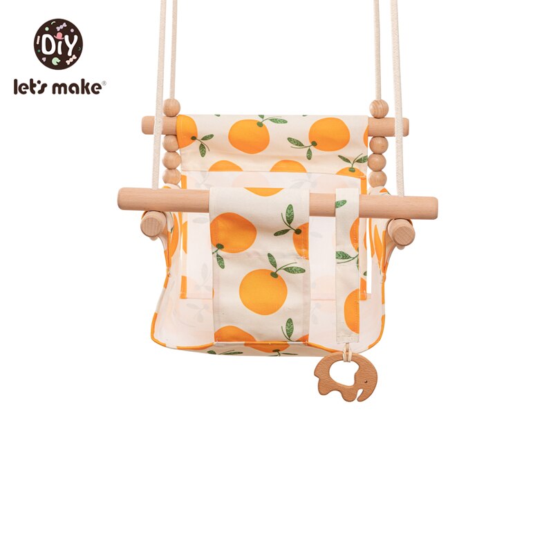 Let's Make Baby Swing Set Cartoon Canvas Chair Hanging Wood Outdoor Baby Toy Outdoor Small Basket Safe Recreation For Children: Set 1