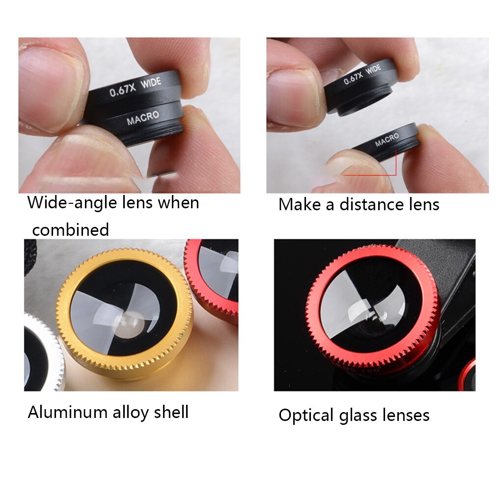 3-In-1 Universele Smartphone Camera Clip-On Lens Kit 180 Graden Fish Eye Lens 0.67X Breed hoek Macro Lens