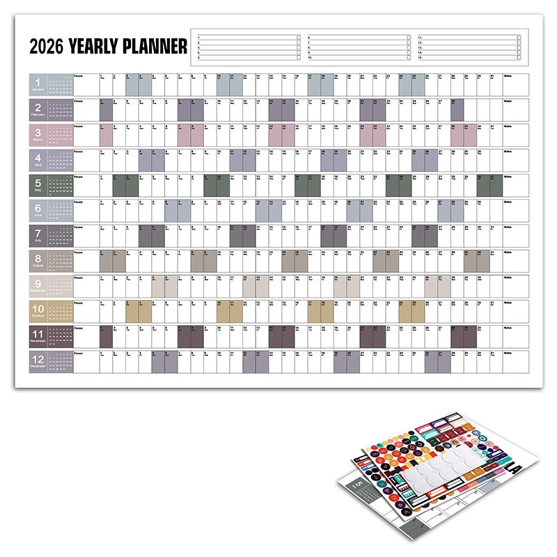 Yearly Daily Calendar Wall Schedule Planner Sheet Paper 365 Day Plan Annual Hanging Planning Weekly Agenda Pad Month 12: Burgundy
