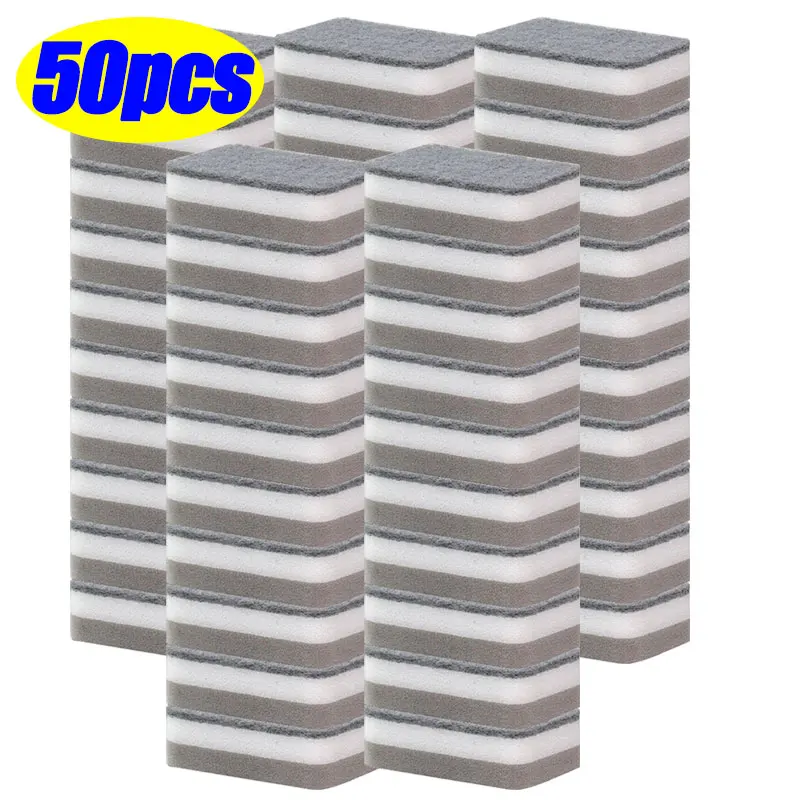 5/50PCS Magie Reinigung Schwämme Wiederverwendbare Pan Topf Geschirr Scheuer Pads Haushalt Küche Schwamm Tücher Pinsel Sauber Werkzeuge: Rot