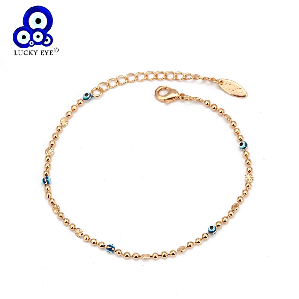 Bracelet de cheville mauvais œil turc bleu porte-bonheur, perle de couleur or argent, chaîne de pied réglable pour femmes et filles, bijoux BD319