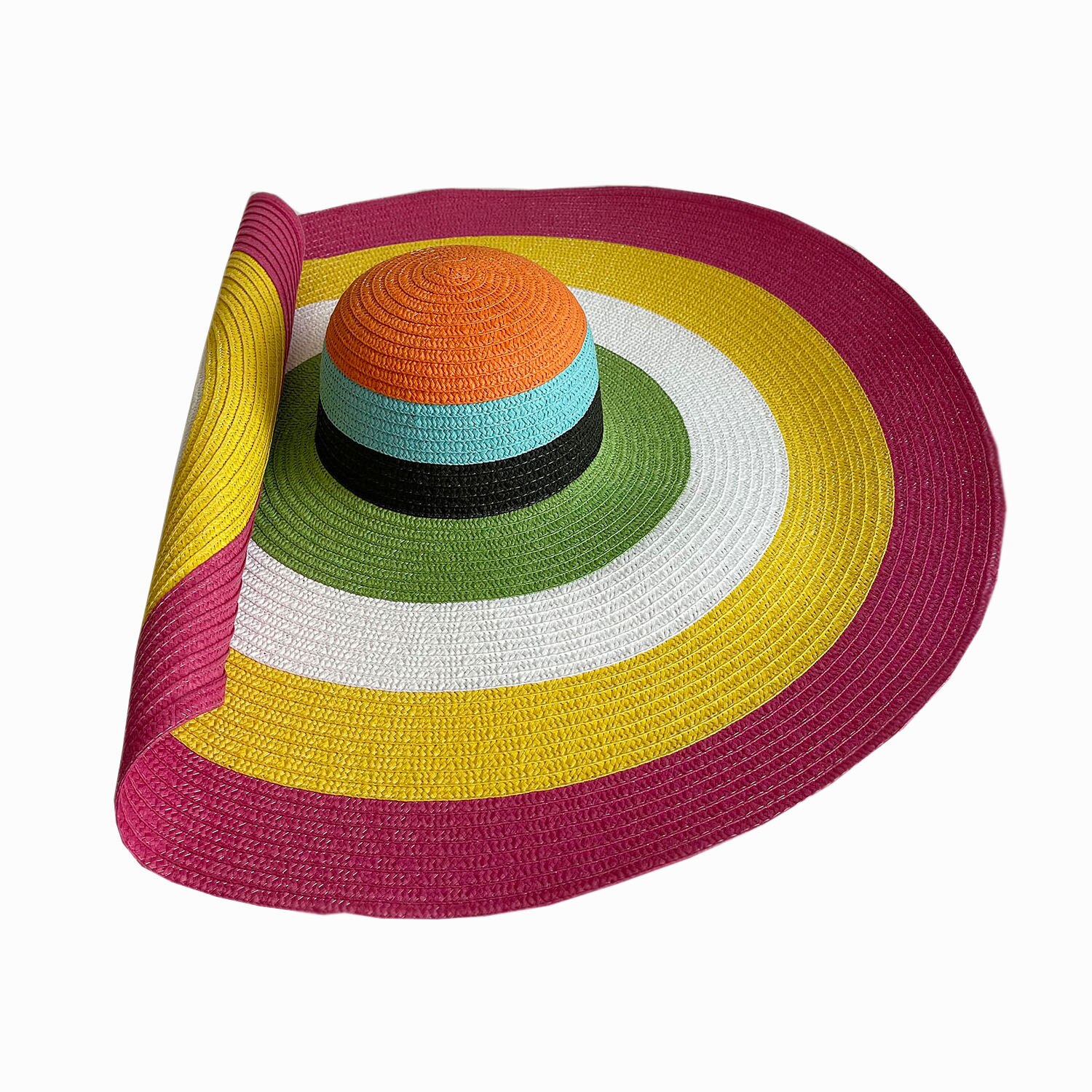 60CM diametro cappello a tesa larga parasole da donna cappello da suola francese uomo donna spiaggia viaggio cappello di paglia cappello da suola pieghevole estivo tutto'ingrosso
