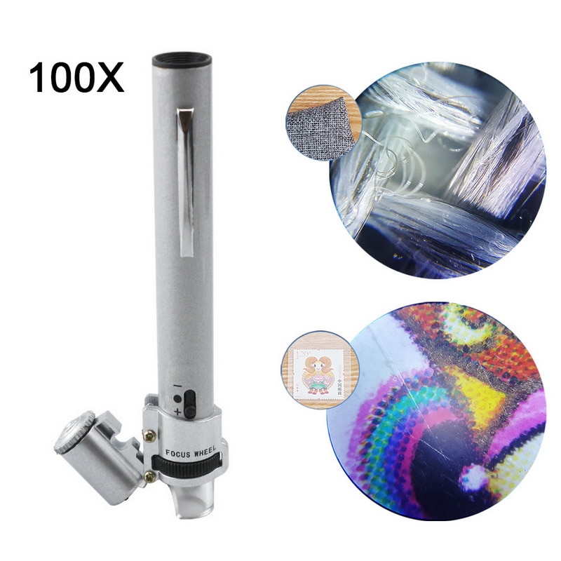 100x bærbart forstørrelsesværktøj med let multifunktionel lomme ført justerbart fokalmikroskop lup mini zoom håndholdt smykker
