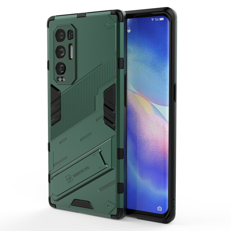 For Case OPPO Find X3 Neo Cover For Find X3 Neo Capas PC Punk Stlye Car Bracket Kickstand Cover For Find X3 Pro Neo Lite Fundas: Artificial Leather / green