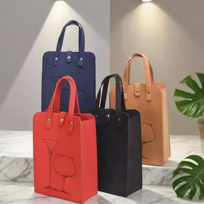 Vilten wijnfleszak Dubbele flessen Grote dragende draagbare drankverpakking Handtas Cadeaupapier Opbergtas Wijndraagtas