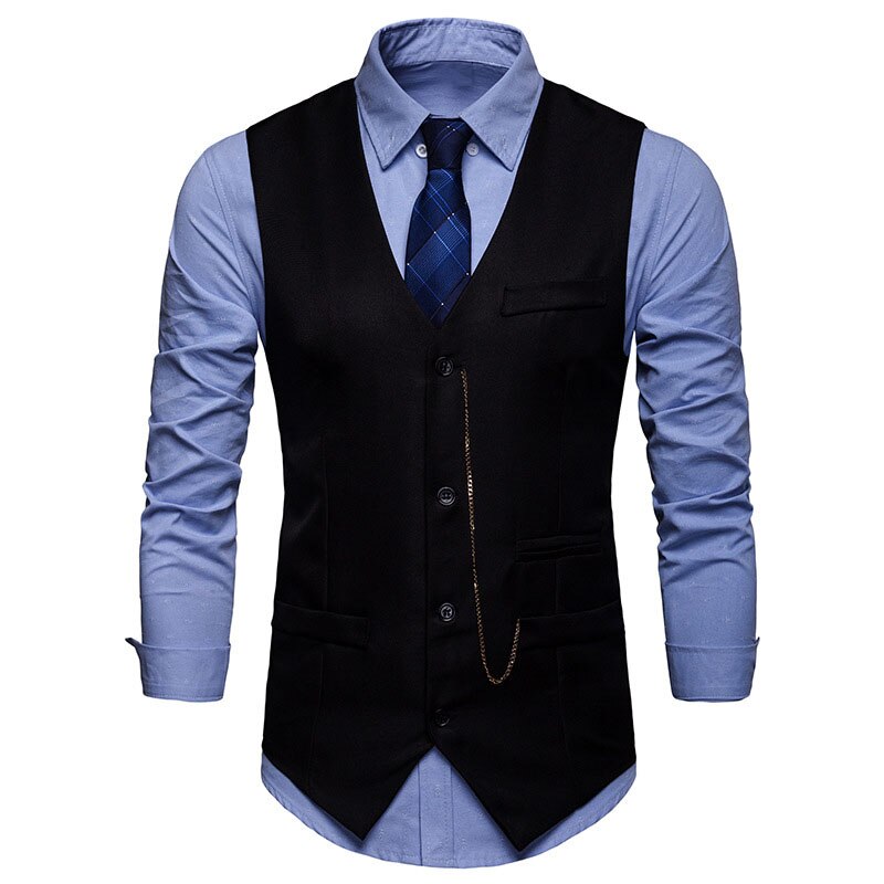 Hvid jakkesæt vest slim fit enkeltradet vest herre jakkesæt vest vest vest mandlig vest kostume homme xxl: Sort / Xxl