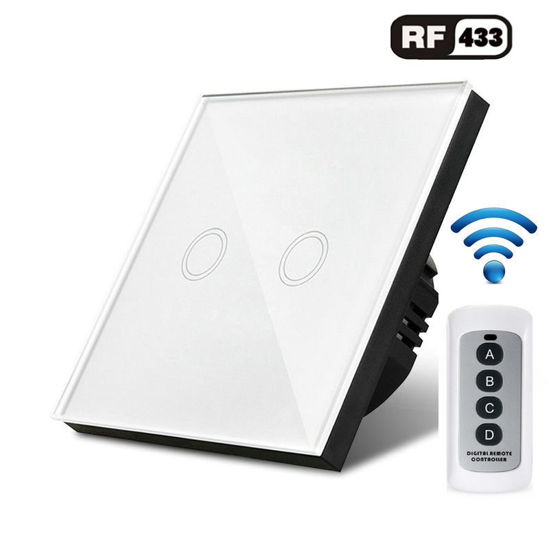 Standard Eu Wireless Remote Control Touch Switch For Rf433 Intelligent Wall Switch 1 / 2 / 3 / Band Glass Touch Switch: white 2 gang