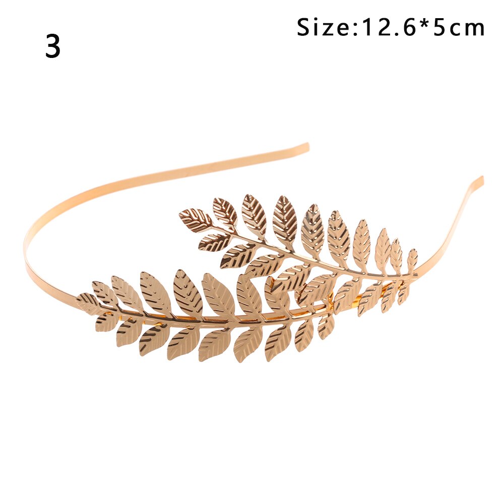 Gyllene retro blad hårband metall hår båge bröllop hår krona tiara hår kammar brud pannband dekor hår styling verktyg: 3