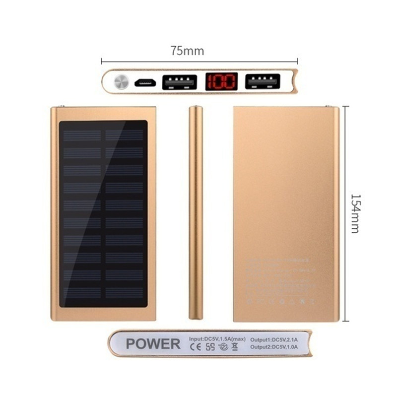 50000Mah Solar Snelle Oplader Voor Fietsen, Wandelen, Fietsen, Vissen, Mobiele Power, 2USB Digitale Display Outdoor Externe Batterij