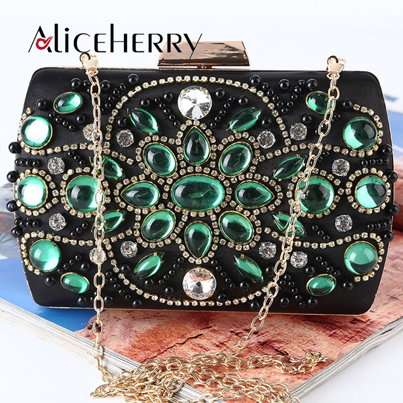 Top Grade Gemstone Women Evening Bags Retro Beaded Clutch Bag Female Wedding Clutches Purses Box Bags