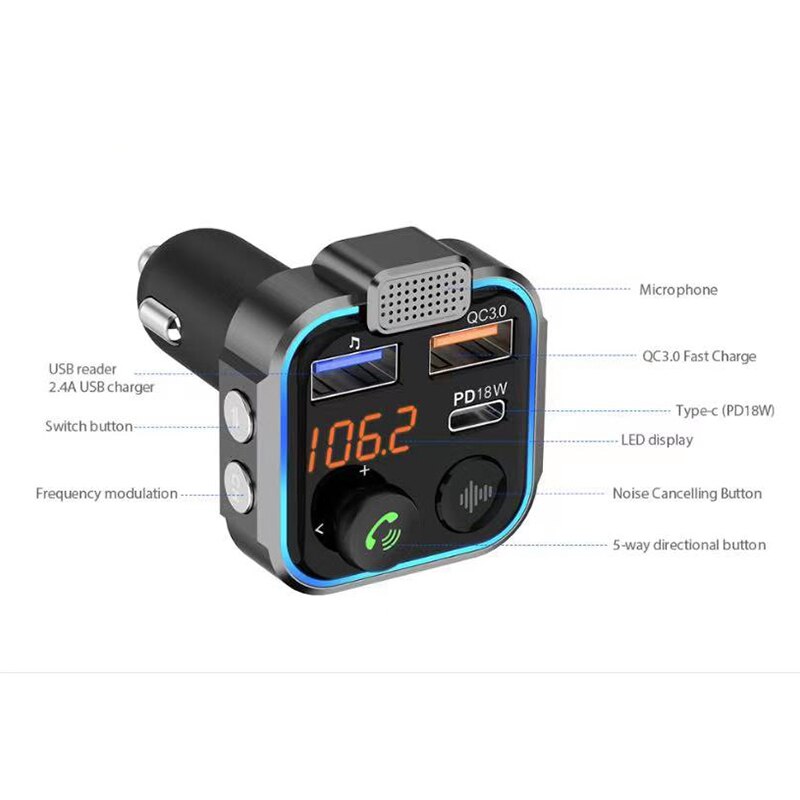 Lencent Bluetooth 5.0 FM Transmitter Car Music Player Deep Bass Hi-Fi Audio Bluetooth Radio Adapter Dual USB 20W Fast Charging: Default Title