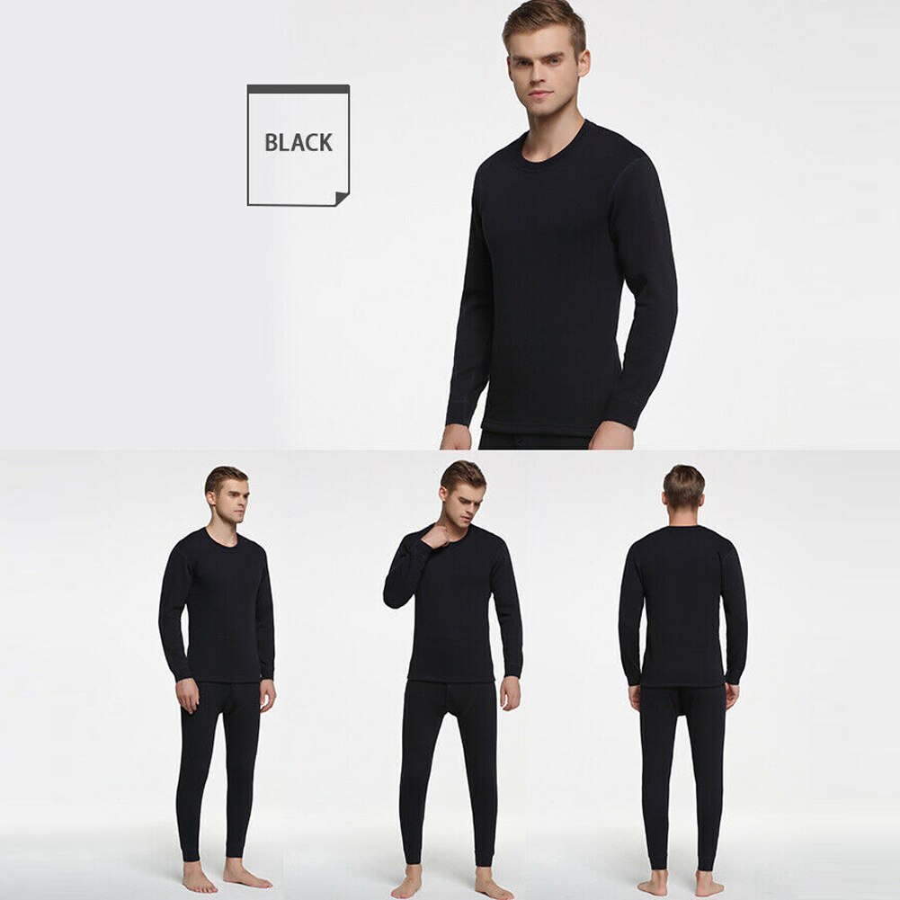 Conjunto de ropa interior de pantalón parte inferior larga parte superior cálida forrada de lana de invierno para hombre H9: Black / M