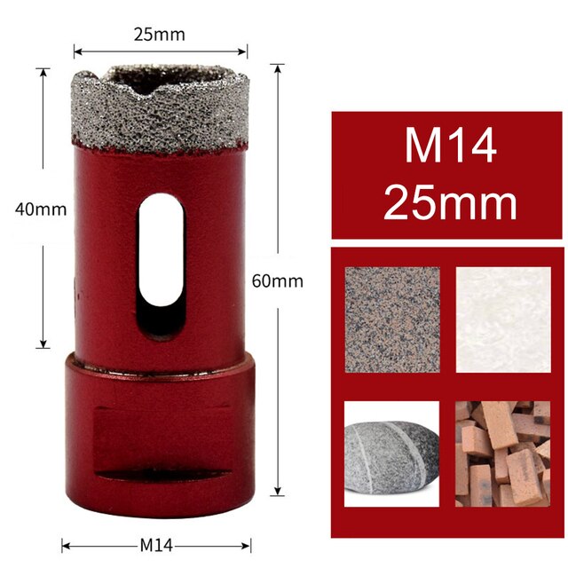 6-68mm M14 Diamond Core Drill Bit Hole Saw Cut Stone Porcelain Tile Marble Glass Ceramic Hole Saw Drill Diamond Core Bit Tools: 25mm