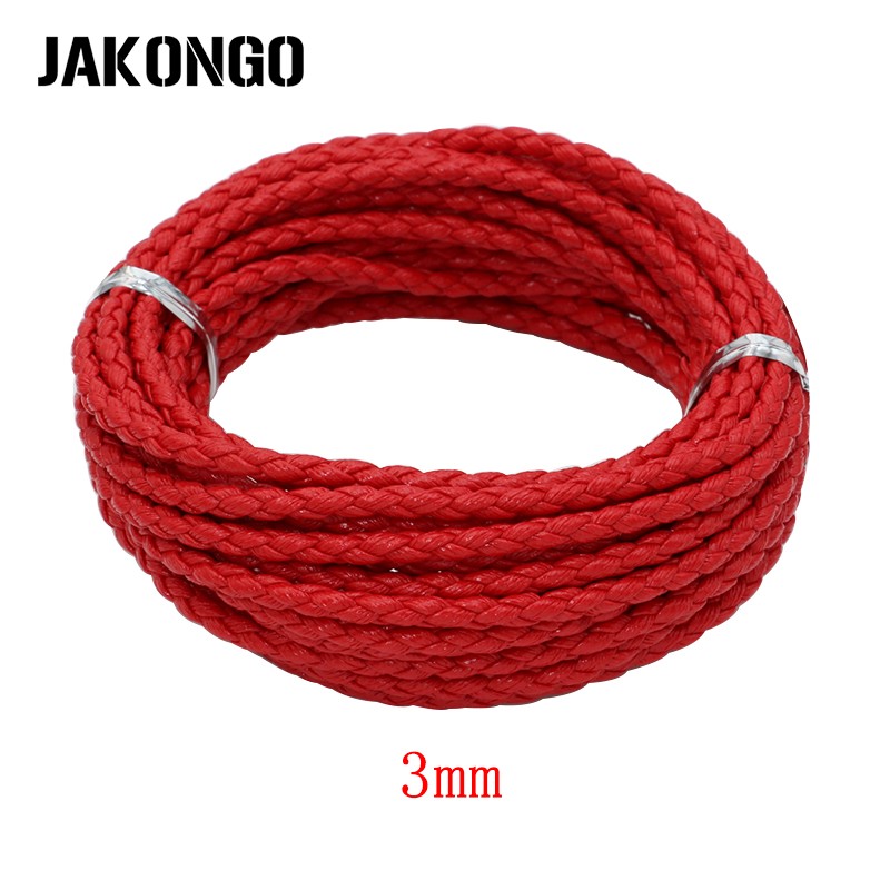 Jakongo 3mm rund flettet lædersnor til armbånd halskæde reb til smykkefremstilling diy tråd tilbehør 5m/ lot: Rød