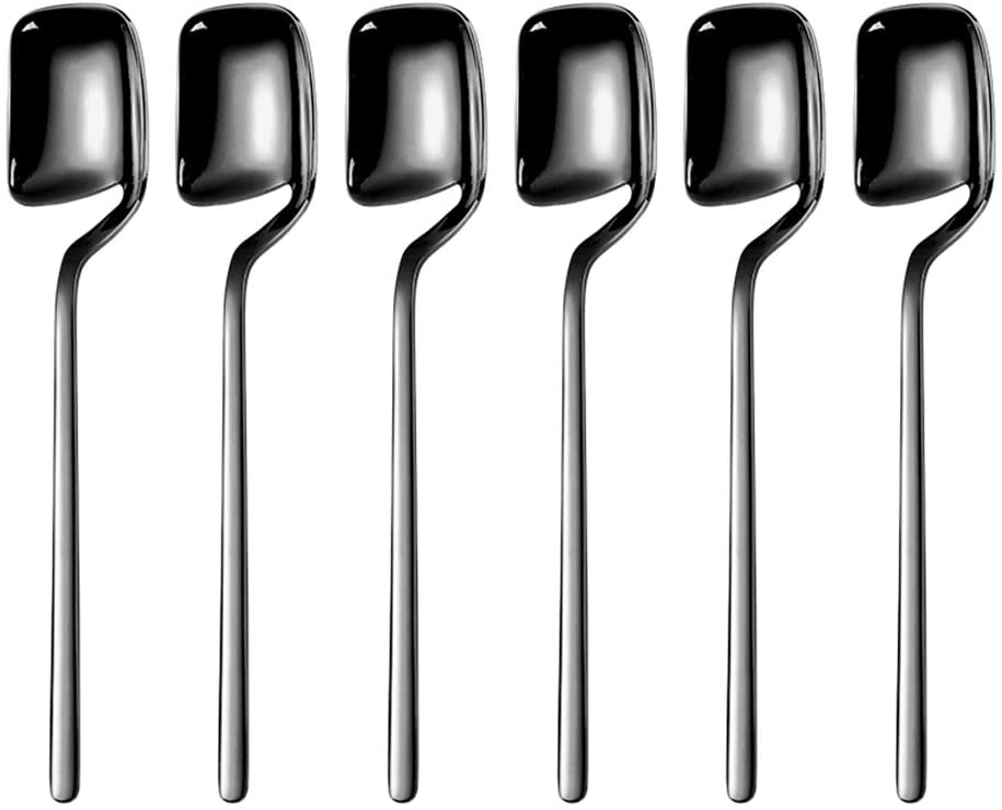 6pcs/set Demitasse Espresso Spoons Mini Coffee Spoons 5.6 Inche Dessert Sugar Tea Ice Cream Spoons Dessert Cake Fruit Forks Set: Black Spoon6PCS