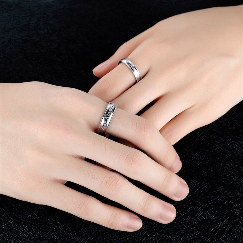 AZIZ BEKKAOUI DIY Engrave Name King & Queen Couple Rings Crown Silver Color Stainless Steel Rings Wedding Jewelry