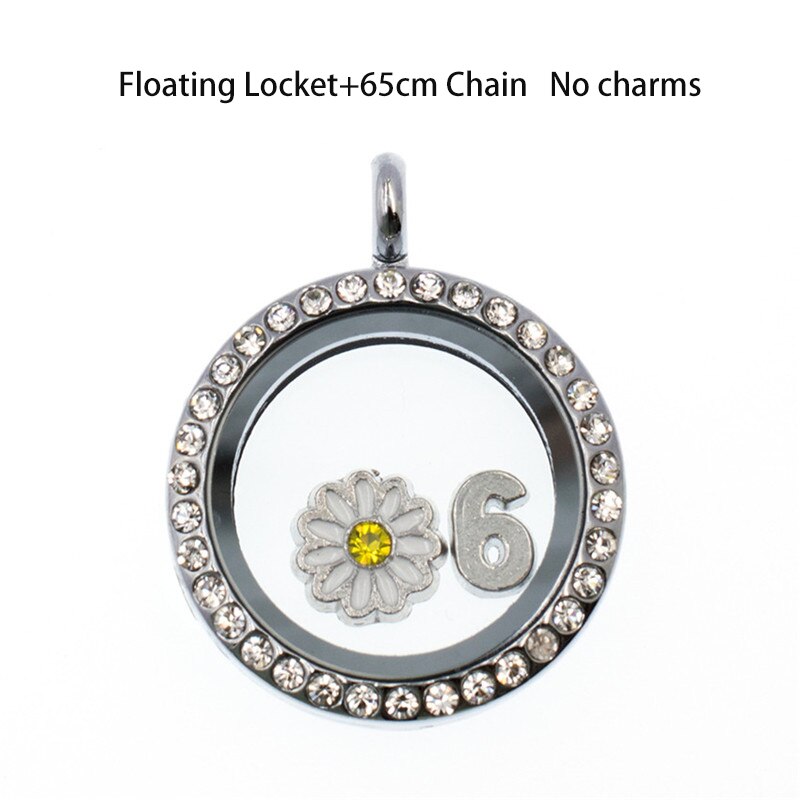 Flydende medaljon flydende charms glas levende hukommelses medalier halskæde vedhæng med 65cm kæde med 10 stk charms jul