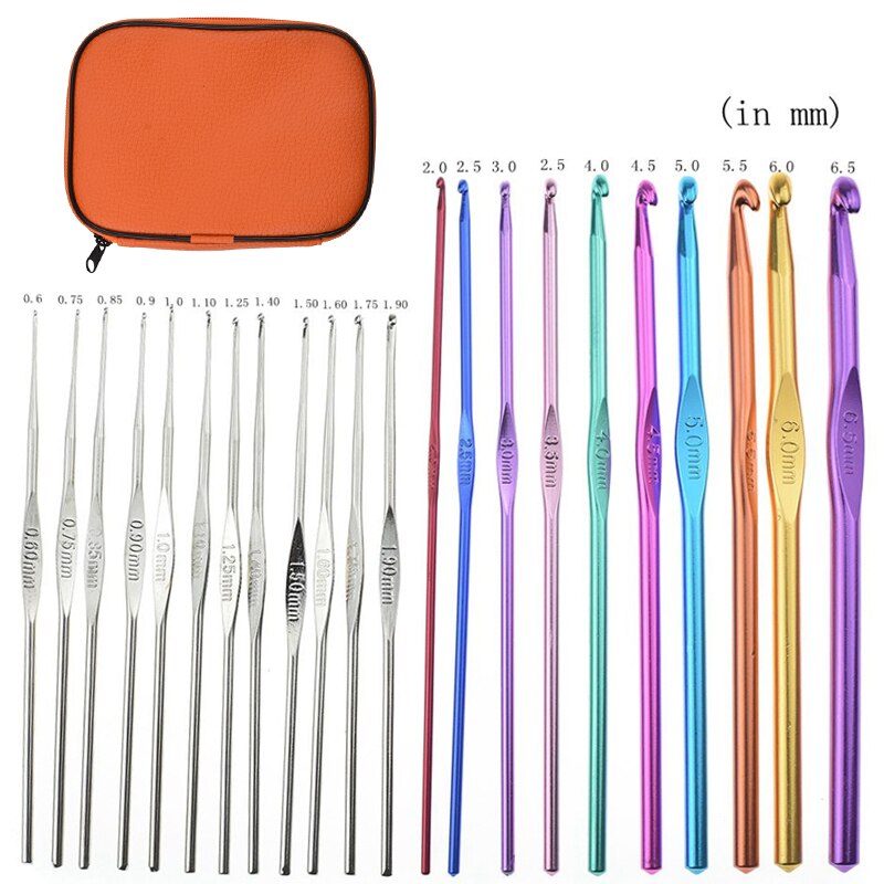 Premium Crochet Hooks Set With Case 35 Styles Knitting Needles Set DIY Needle Arts Craft Scissors Stitch Markers Sewing Tools: CH002 Orange