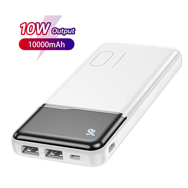 Kuulaa banco de potência 10000mah carregador portátil para xiaomi redmi nota 10 powerbank para poco x3 pro iphone 13 12 11 pro max poverbank: 2.1A White