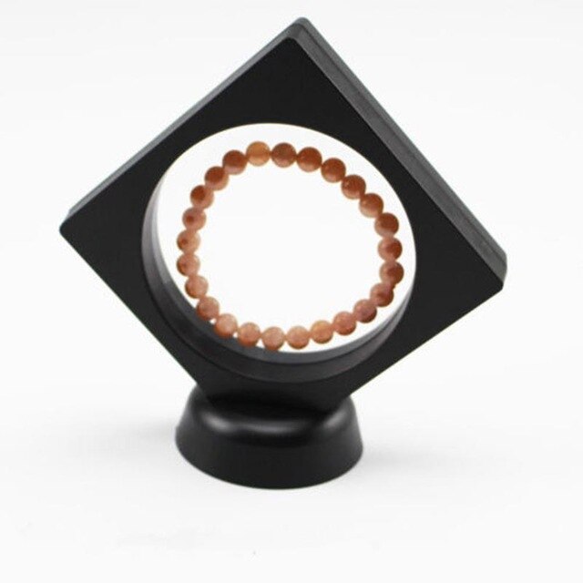 3D Floating Picture Frame Elasticity Clear Films Suspension Packing Box Pictures Protect Jewellery Display Stand Frame: Black Round 90x90mm