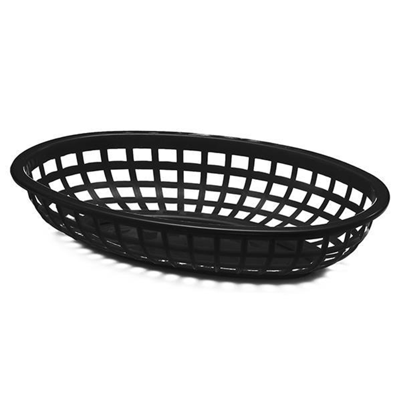 6pcs Oval Plastic Fast Food Baskets Dishes and Plates sets Serving Tray Food Serving Basket Bar Restaurant Supply: Black