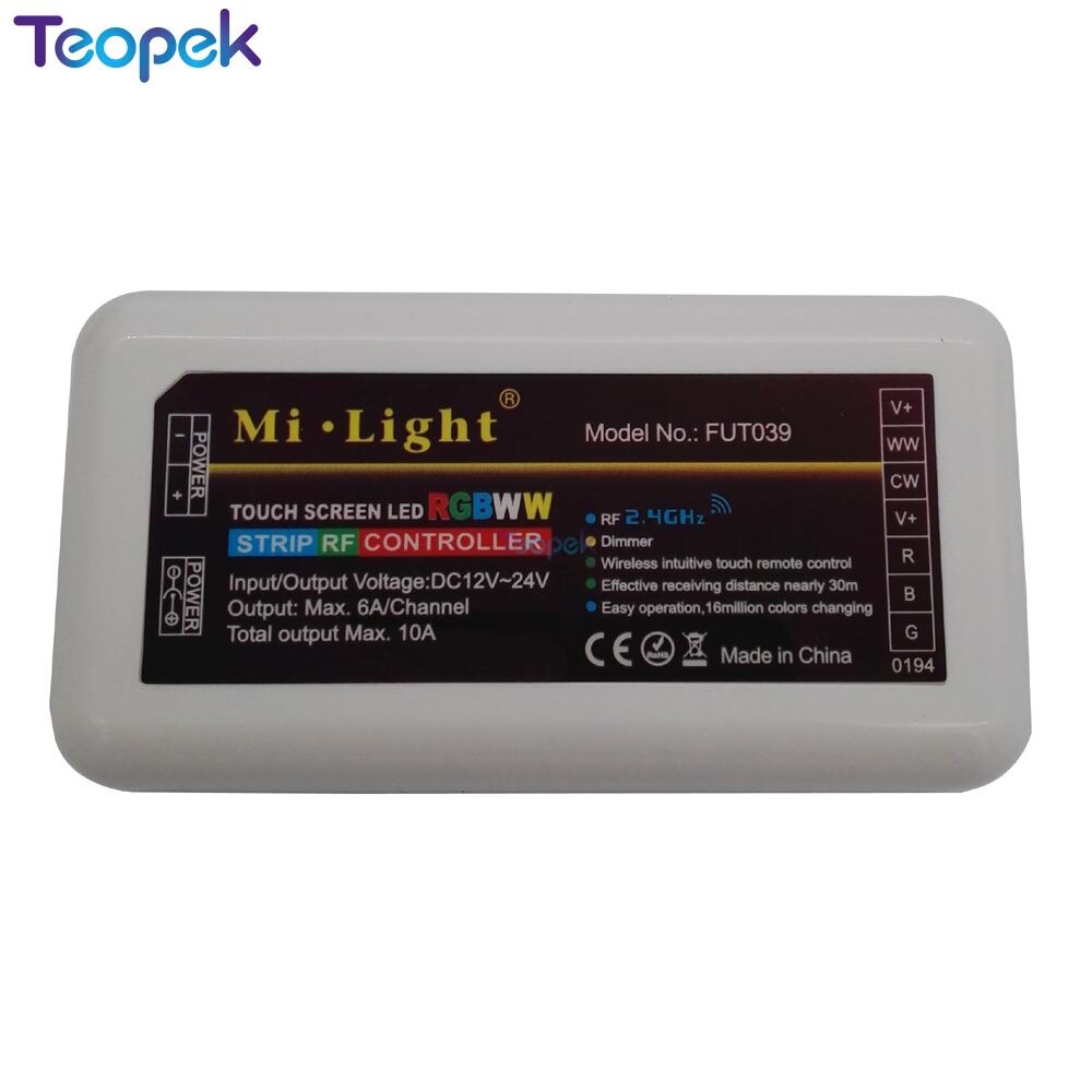 Mi.Boxer RGB CCT LED Controller (RGB+Cool White+Warm White) DC12-24V 2Ax5CH FUT039 + 2.4G RF Wireless 4-Zone Touch Remote