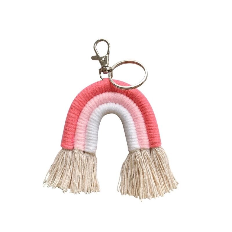 Weben Regenbogen Schlüsselanhänger Boho schlüssel Halfter Schlüsselring Macrame Tasche Charme Auto Hängen 19QB: 7