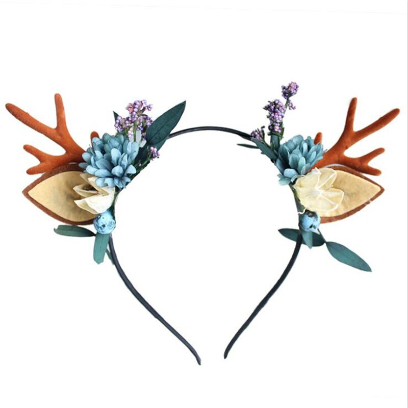 Christmas Deer Horn Headdress Elk Cat Ear Headband Kids Adults Hair Accessories Party Festival Year Decor Photo Props: blue