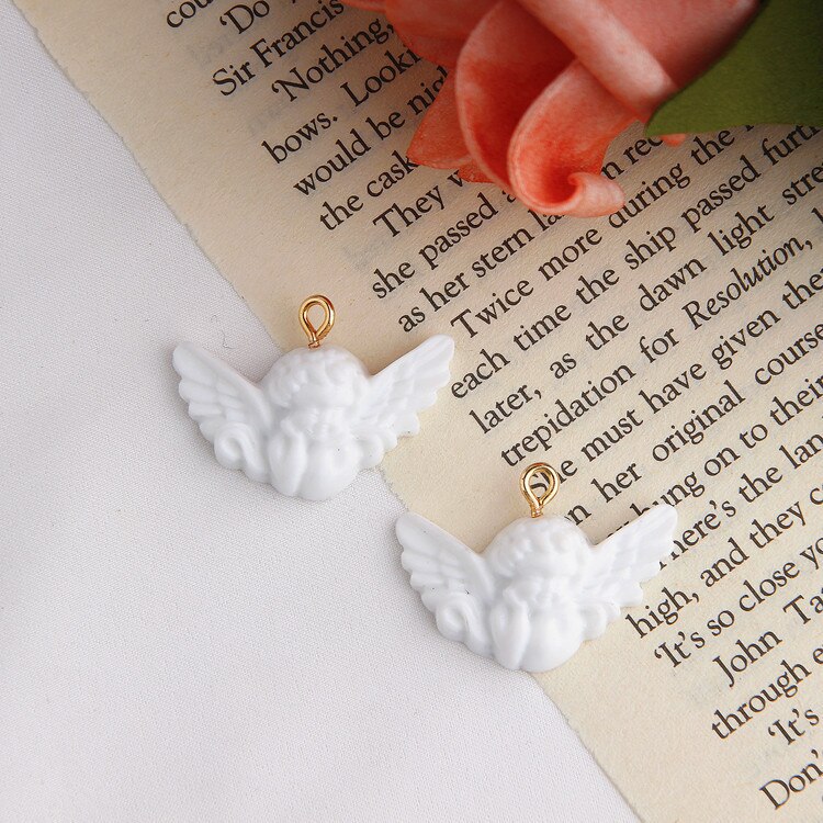 10 pçs mini branco asa anjo resina encantos para descobertas de jóias artesanal colar pingente brincos eardrop chaveiro acessório p97: Golden hook