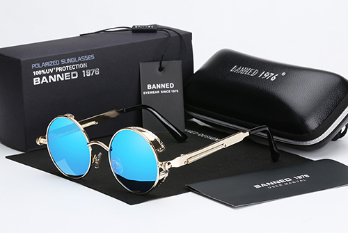 Retro rund metal hd polariserede punk steampunk solbriller til kvinder mænd,vintage solbriller oculos de sol feminino masculino: Sølvblå