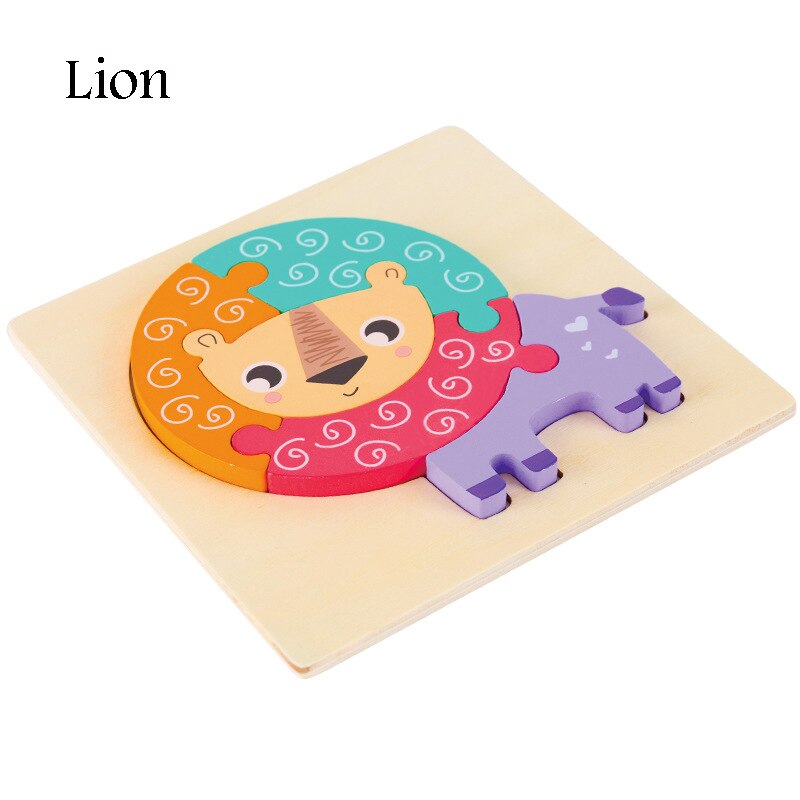 Wooden Puzzle Toys Cartoon Animal Wood Puzzles Cognition Educational Toy Baby Busyboard Smooth No Smell Thicken 3D Jigsaw toy: Lion