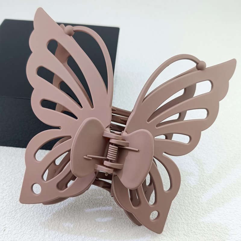 Pinza para el pelo para la cabeza trasera para niñas y mujeres, dulce verano, 13,5 cm, ala de doble capa, antena hueca, pinza para el pelo de plástico de mariposa: YELLOW