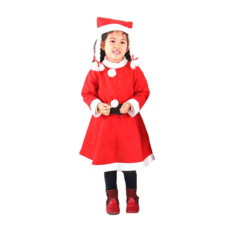 Jul män och kvinnor jultomten kostym prinsessklänningar skägg pojkar kläder set med hatt barn röda barn kläder outfits: Flicka