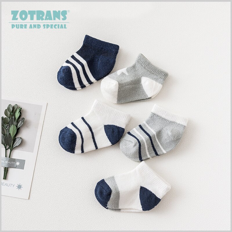 5 Pair/lot Baby Boy Socks Newborns Cotton Summer Aumtumn Stripes Socks Infant Toddle Socks Kids Blue Grey Short Socks for 0-24M