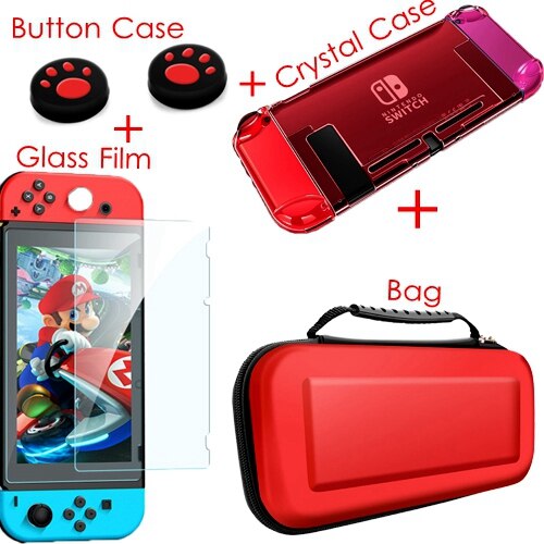 Per Nintendo Nintend Caso Interruttore di Cristallo Dura Protettiva Borsette Staccabile Coque Ultra Sottile Sacchetto Per Nintendo64 Console NS NX Caso: 4Kit 3-Red