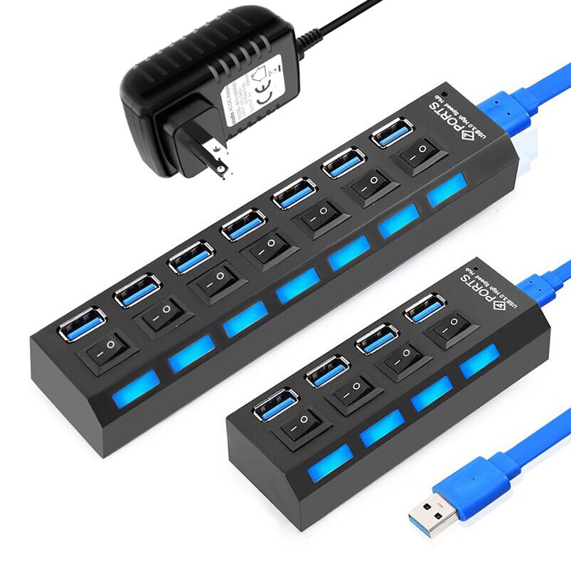 Usb 3.0 Hub Usb 2.0 Hub Multi Usb Splitter 4/7 Poort Expander Voor Pc Meerdere 3 Hab Gebruik Power Adapter USB3.0 Hub Met Schakelaar