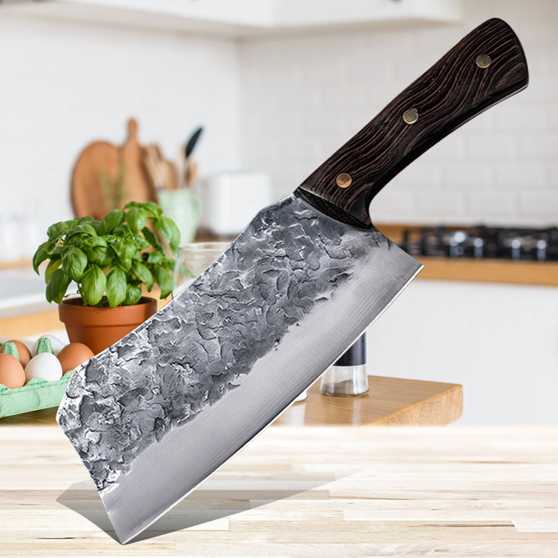 Handmade Forged Kitchen Knife High Carbon Steel Chef Slicing Chopping Butcher Knife Traditional Cooking Tools
