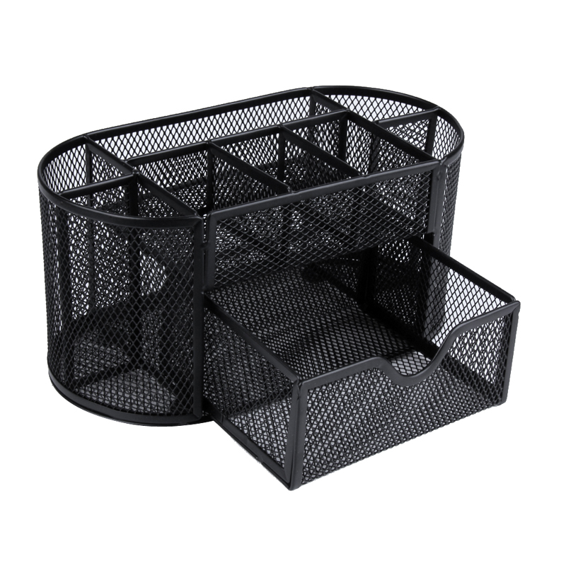 9 Grids Desk Organizer Multifunctionele Metalen Romp Meer Duurzaam Mesh Pen Holder School Kantoren Briefpapier Container Doos: B Black