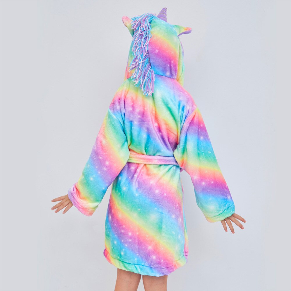 Unicorn regnbåge badrockar för flickor pyjamas långa ärmar huva handduksrep för barn hemkläder varma nattkläder för barn