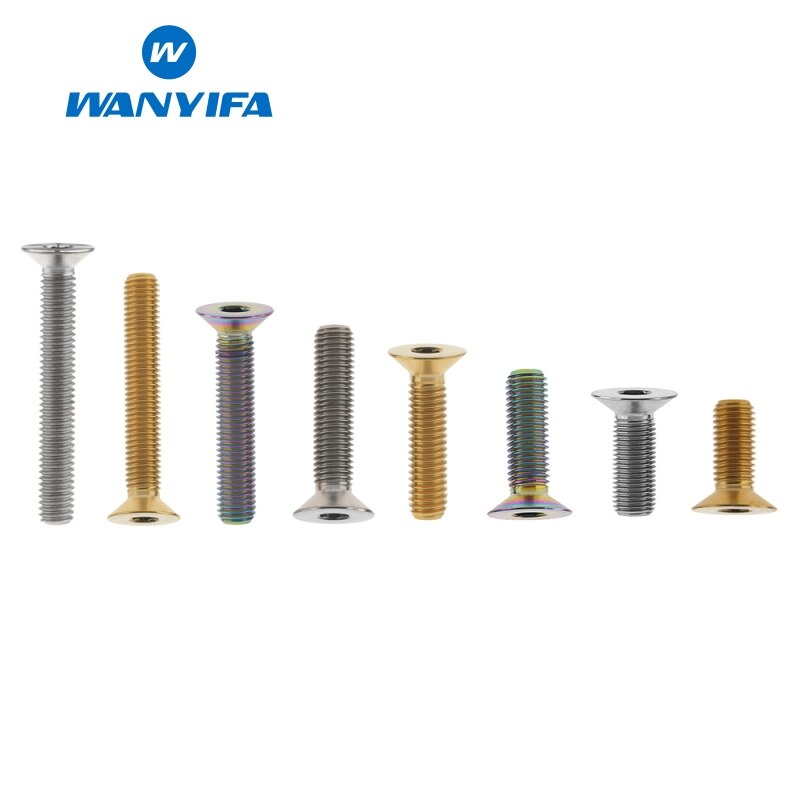 Wanyifa titan bolt  m6 x 10 15 25 30 35 40mm ti forsenkede skruer unbrakon flatt hode for sykkel tilbehør