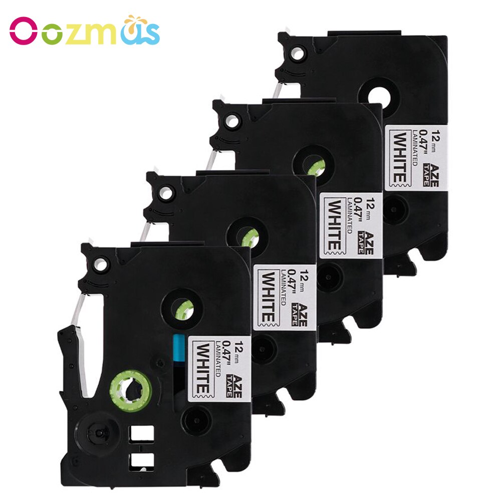 Oozmas 4 Pieces 12mm Brother P Touch TZe 231 Black on White Compatible Tz231 Brother Label Tapes Printer Ribbon