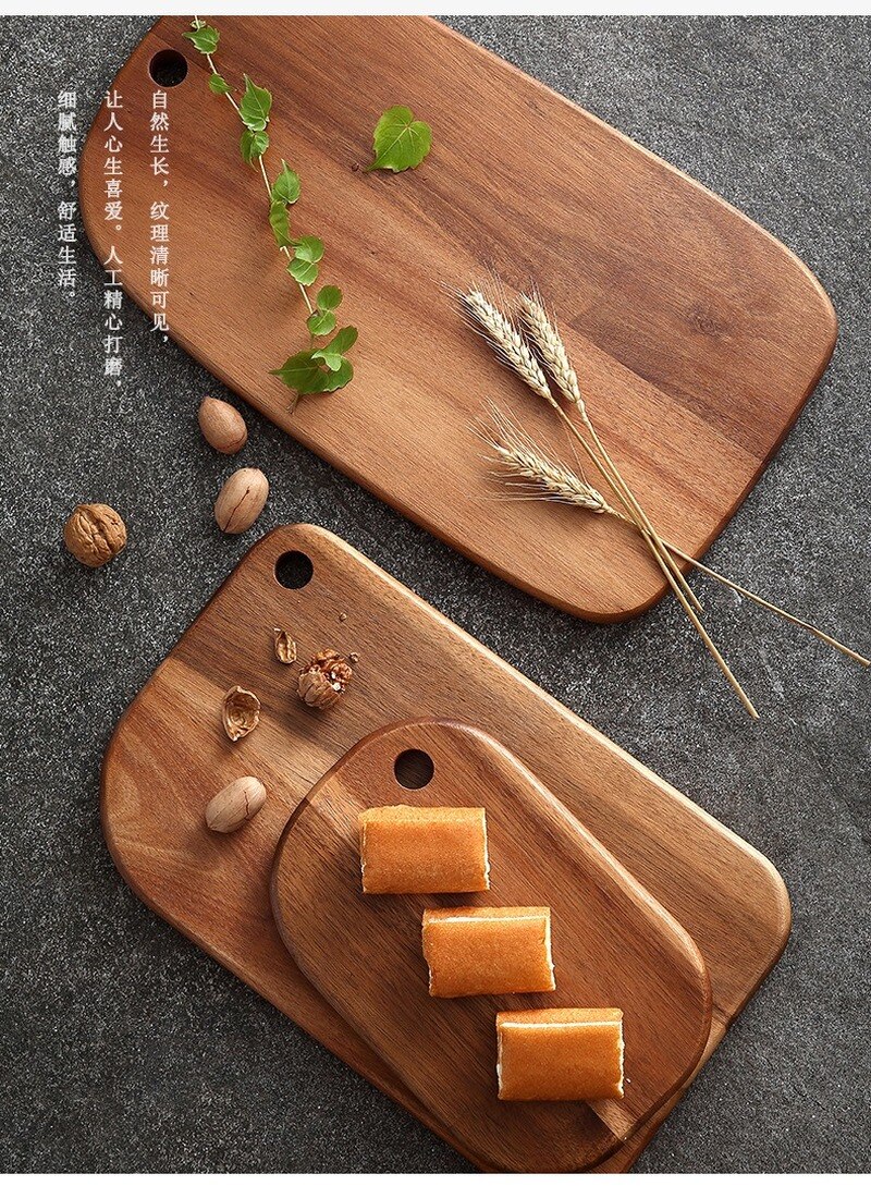 Tabla de cortar de madera de Acacia para el hogar, tabla para picar fruta y carne, antibacteriana, artística, a prueba de moho, comida para niños