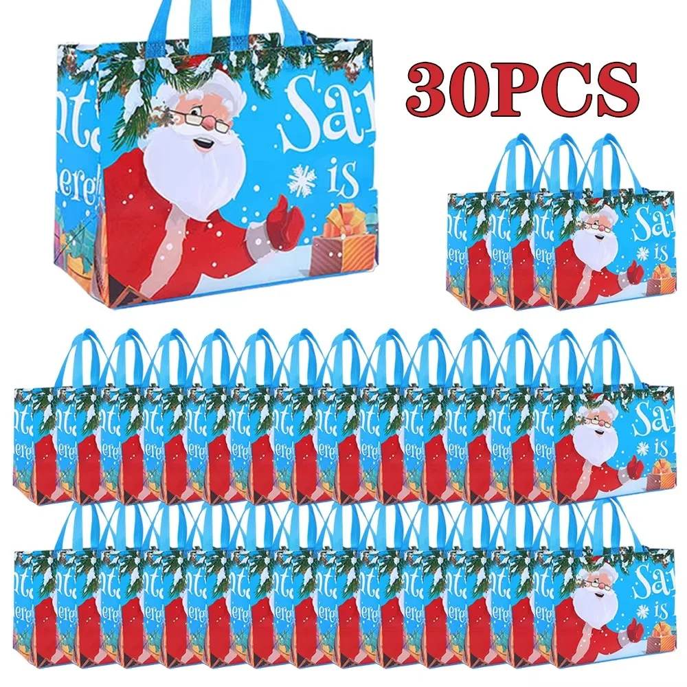 10-60PCS Christmas Tote Bag Santa Elk Snowflake Bags Non-woven Waterproof Printed Bags Thickened Decor Supplies: XL / Silver