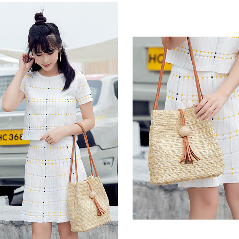 Bali vintage artesanal crossbody bolsa de couro palha redonda praia saco meninas círculo rattan saco pequeno boêmio bolsa de ombro (marrom)