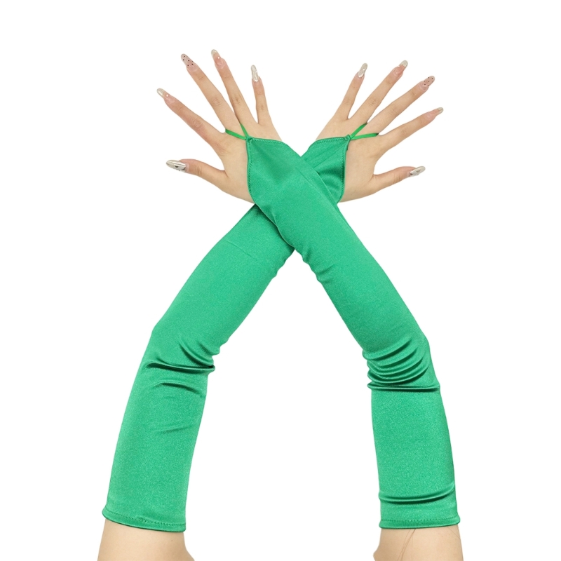 Long Gloves for Women Dancing Elastic Fingerless Gloves Satins: army green