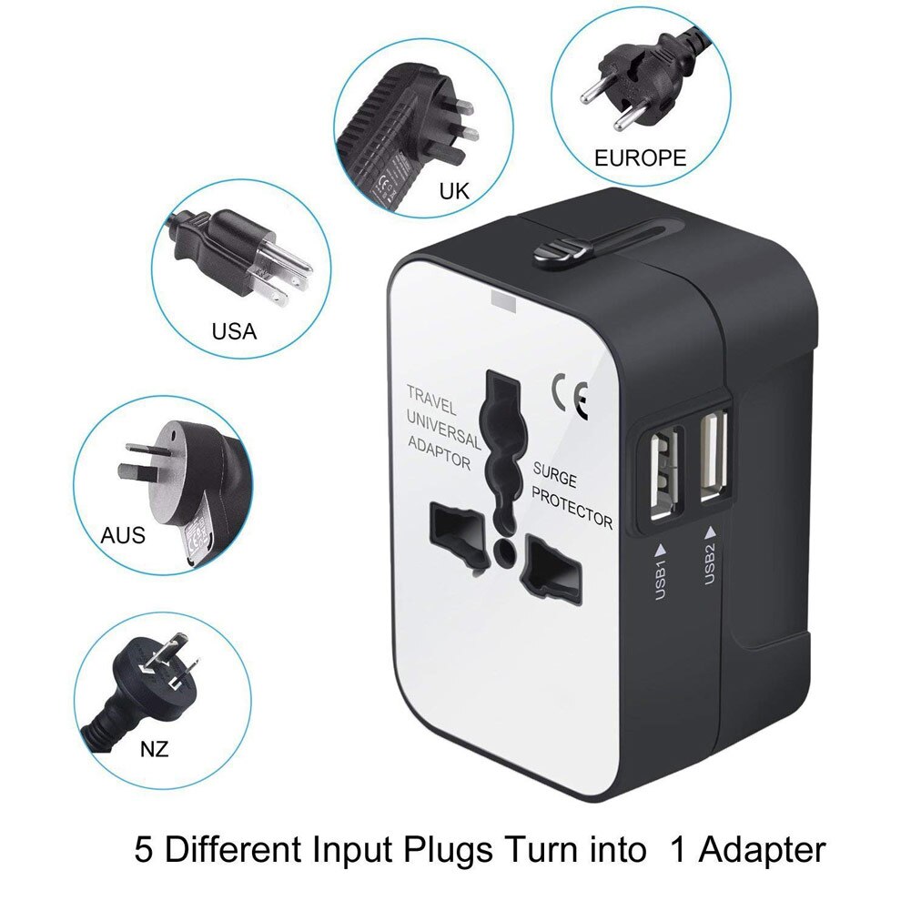 Universal Travel Adapter International Adapter Plug Kits Dual Usb Opladen Poorten Alle In Een Converter Wall Charger