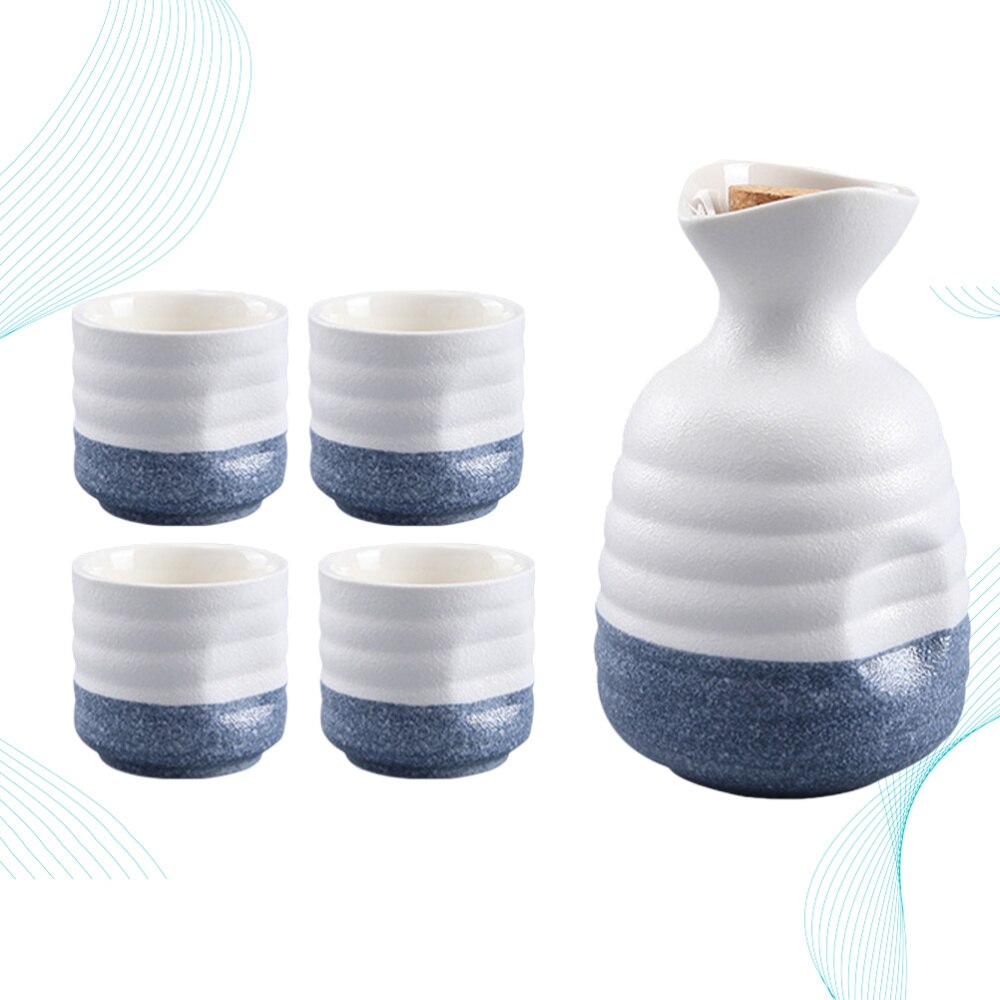 Porcelain Sake Cup Set Cup Bottle Japanese Cup Japanese Sake Cups for Home Bar (1pc Bottle, 4pcs Cups)